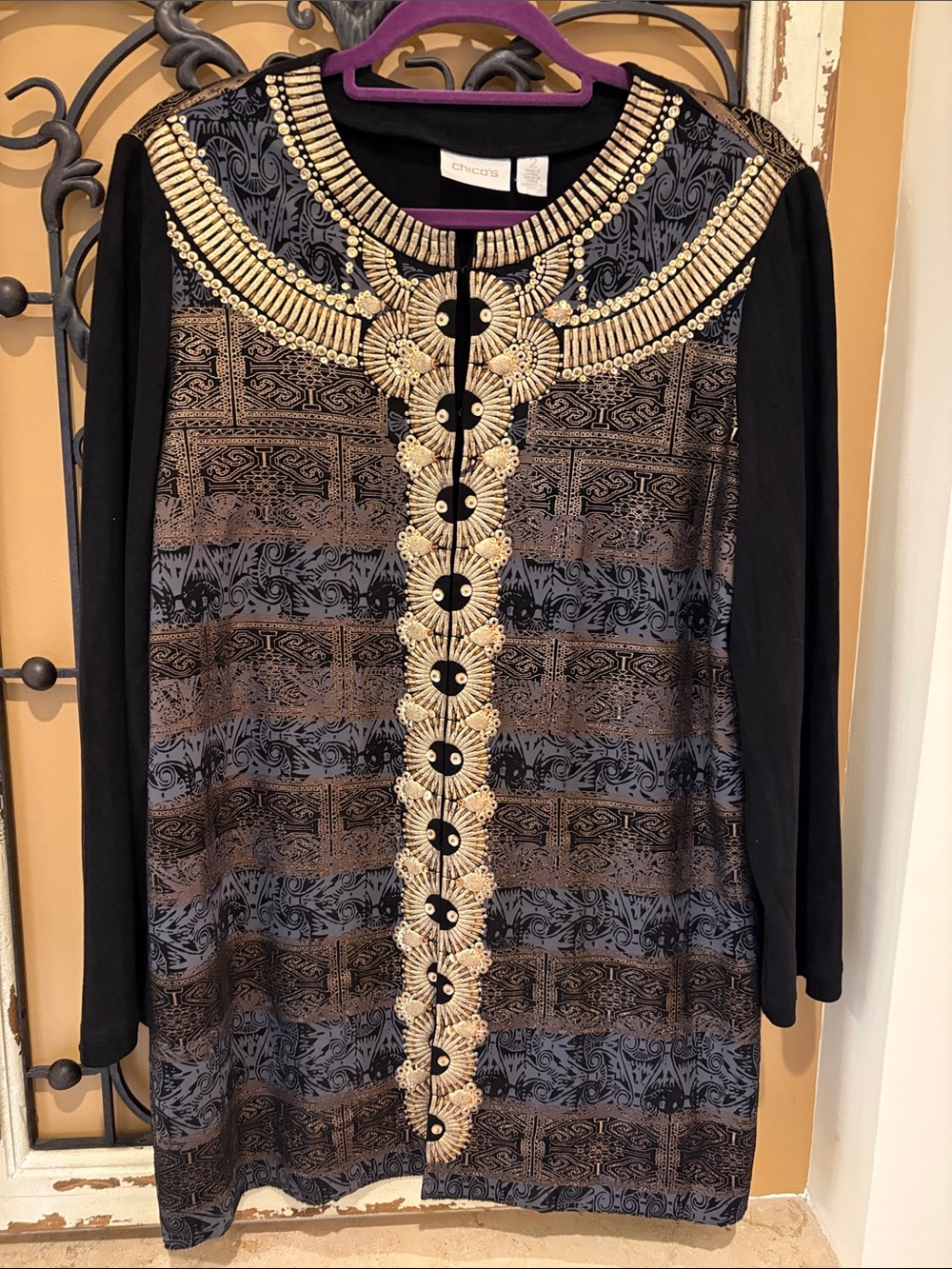 Chico's Black and Gold Embellished Long-Sleeve Jacket